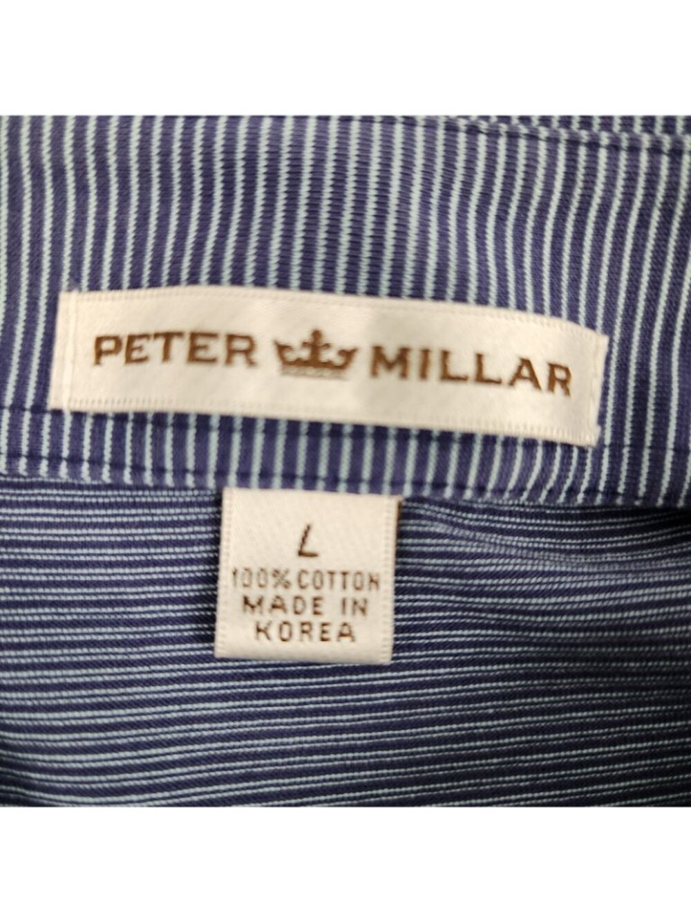 Peter Millar Shirt Mens Large Blue Multi Striped S/S Golf Polo Arm Logo - Picture 3 of 6